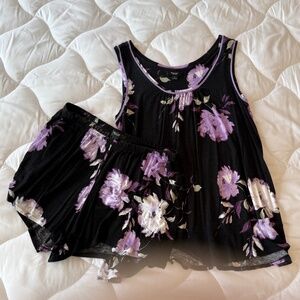 Simply Vera Vera Wang 2 Pc Black, Orchid, & White Floral Babydoll Pajamas L